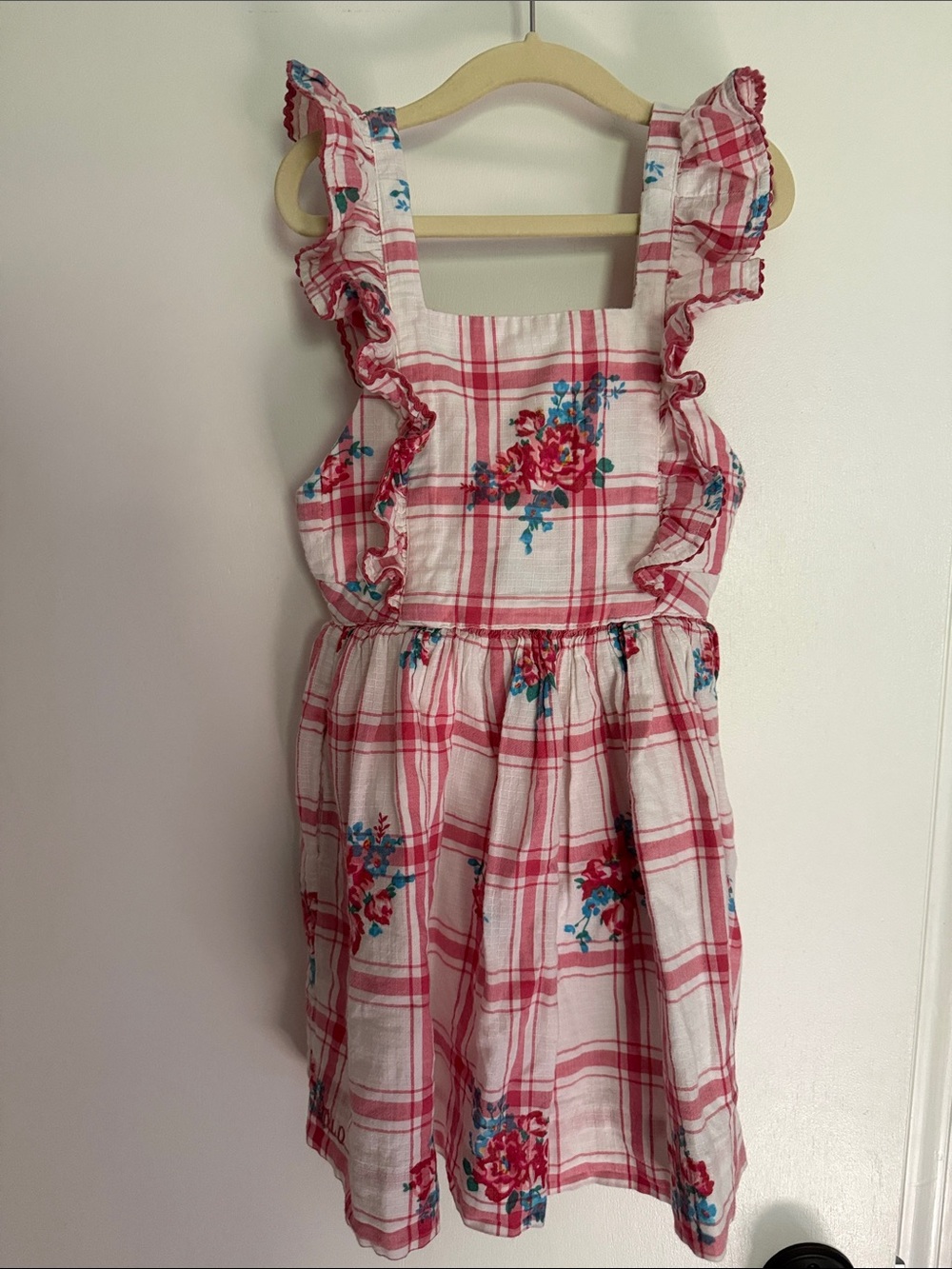 Polo Ralph Lauren Girls Pink Plaid Floral Ruffle Dress